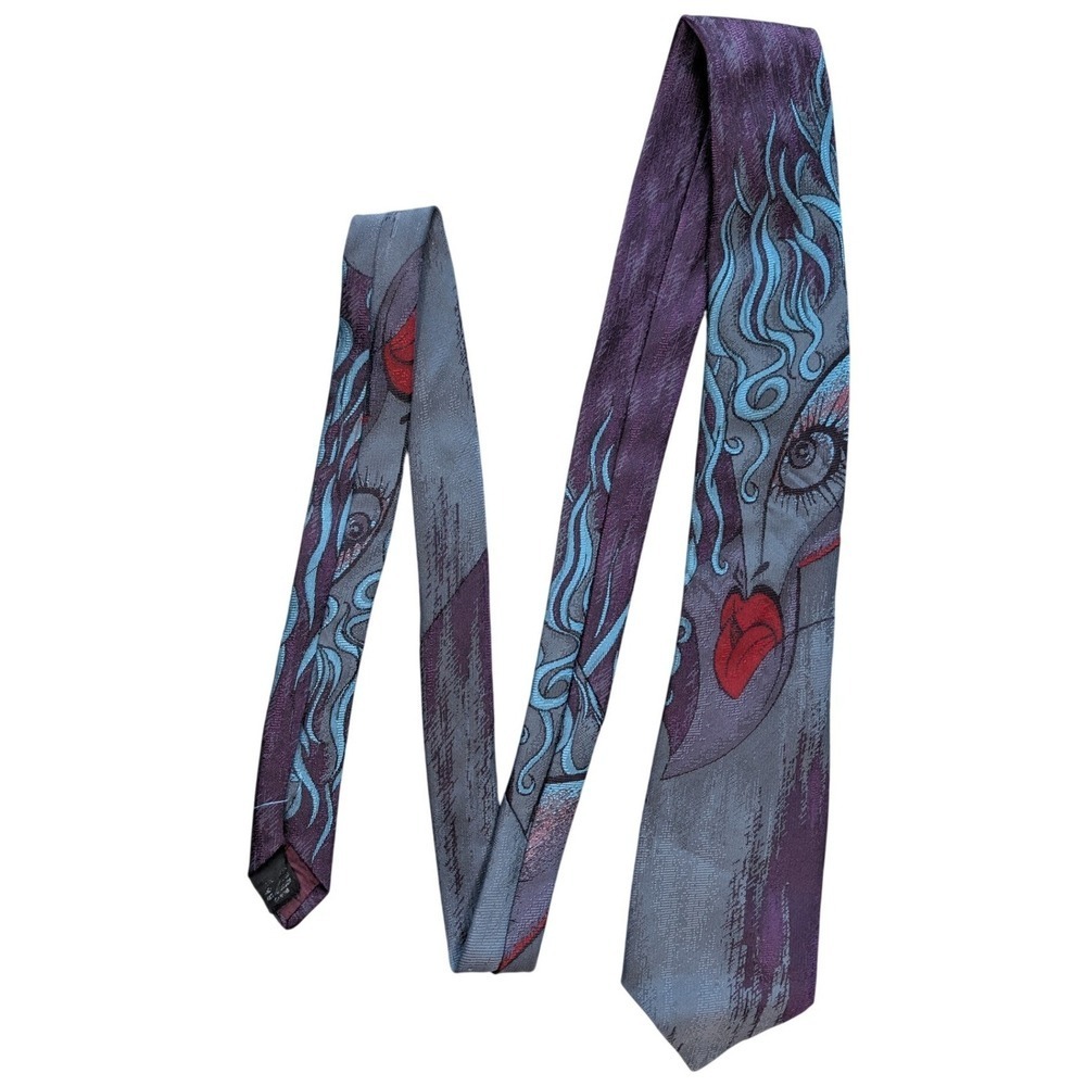 Vintage Nino Foriero Abstract Face Art Tie Purple Blue Novelty Neck Tie